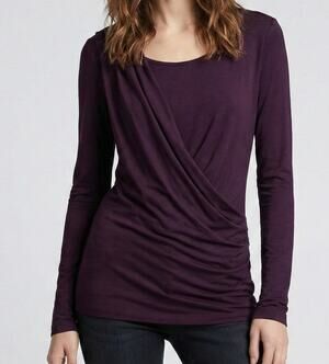 Merrell Womens Medium Long Sleeve Draped Shirt Burgundy Red Crewneck